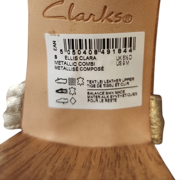 Clarks Ellis Clara metallic combo block heel sandals size 9 cork linen Coquette - Picture 7 of 10